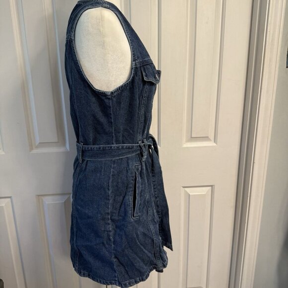 Only Denim Blue Jean Size Large Sleeveless Belted Tank Dress 90s Classic - Picture 4 of 11